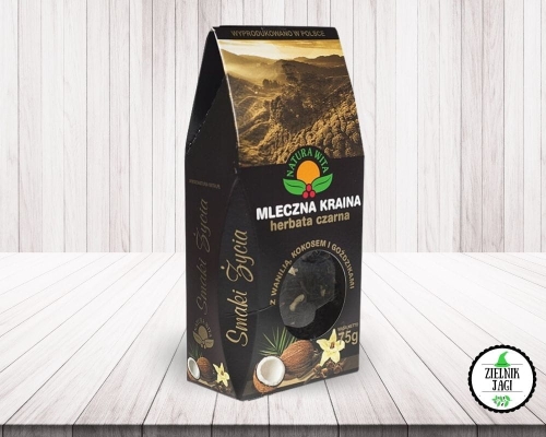 Mleczna kraina - herbata czarna z wanilią, kokosem i goździkami, aromatyzowana 75g Natura Wita.jpg