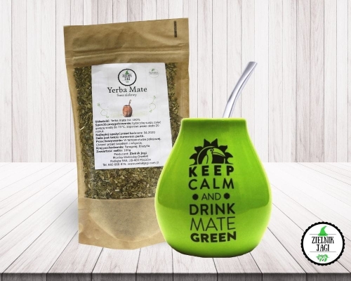 Zestaw Matero ceramiczne zielone Keep Calm z Bombillą i Yerba Mate 100g Zielnik Jagi.jpg