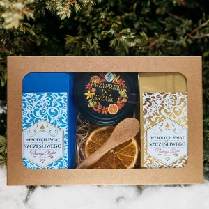 Świąteczny podarek w kraft pudełku: 2 herbatki + przyprawa do grzańca nr 2
