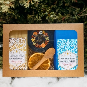 Świąteczny podarek w kraft pudełku: 2 herbatki + przyprawa do piernika nr 10