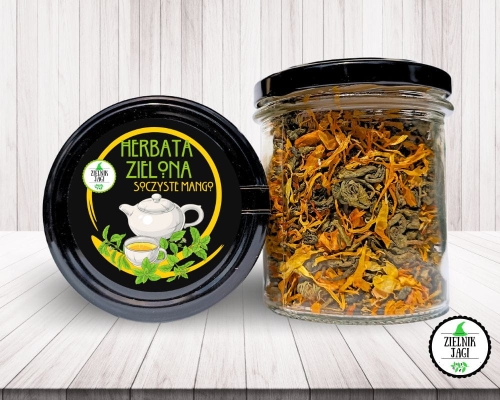 Herbata zielona z dodatkami Soczyste Mango 75g w słoiku.jpg
