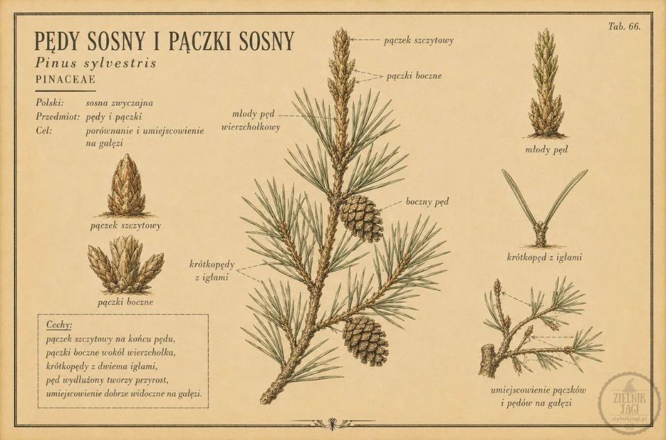 rycina pędy i pączki sosny